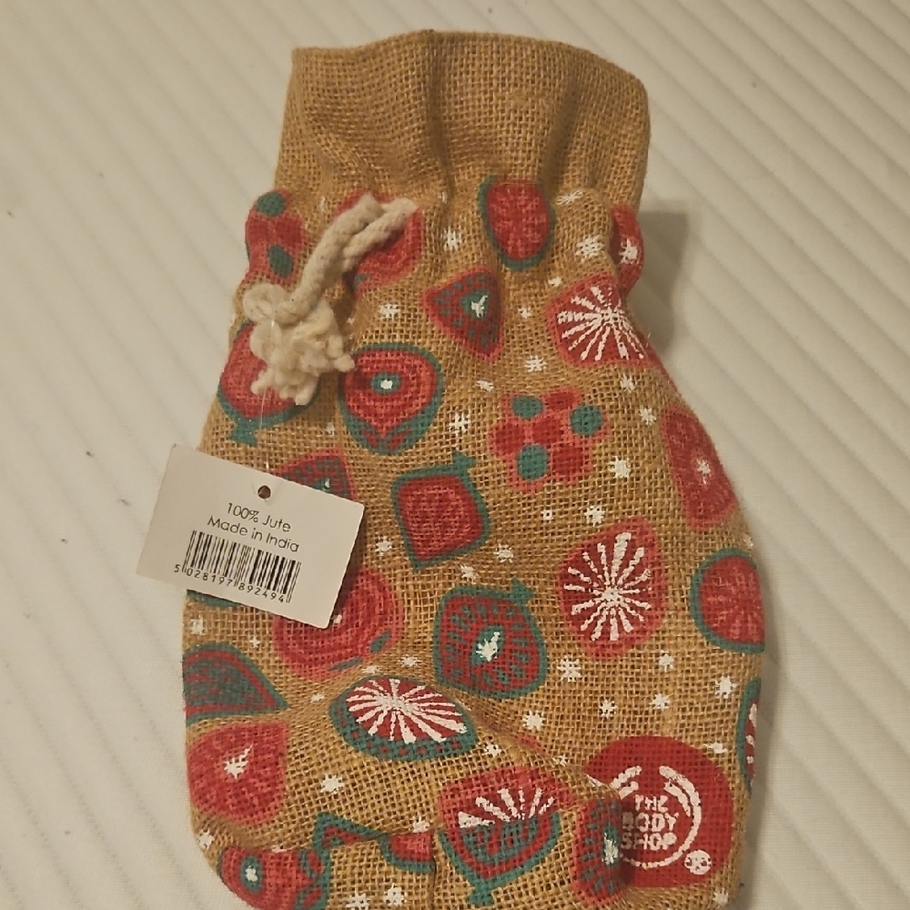 The Body SHOP Tan and White Drawstring Pouch